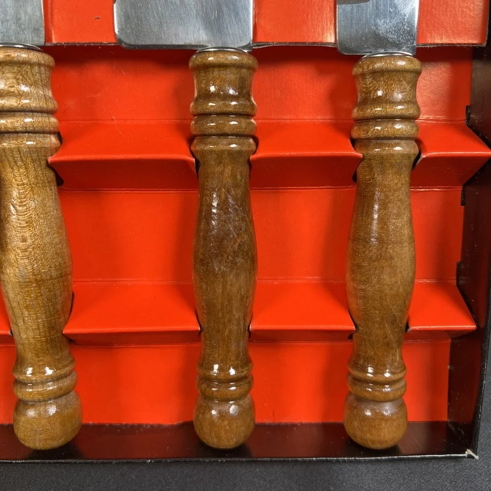 Vintage Royal Household Stainless Steel Gourmet Knife Set of 5 Wood Handle Japan
